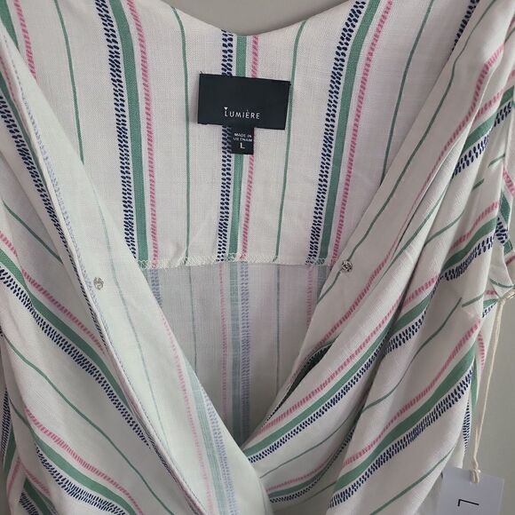 NWT! Lumiere Striped tank top cream, green, pink and blue Large - Picture 3 of 4